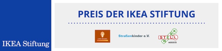Schmuckelelment mit dem Logo der IKEA Stiftung und den Logos der 3 Preisträger