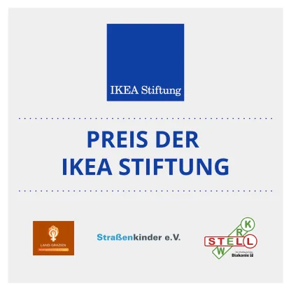 Schmuckelelment mit dem Logo der IKEA Stiftung und den Logos der 3 Preisträger